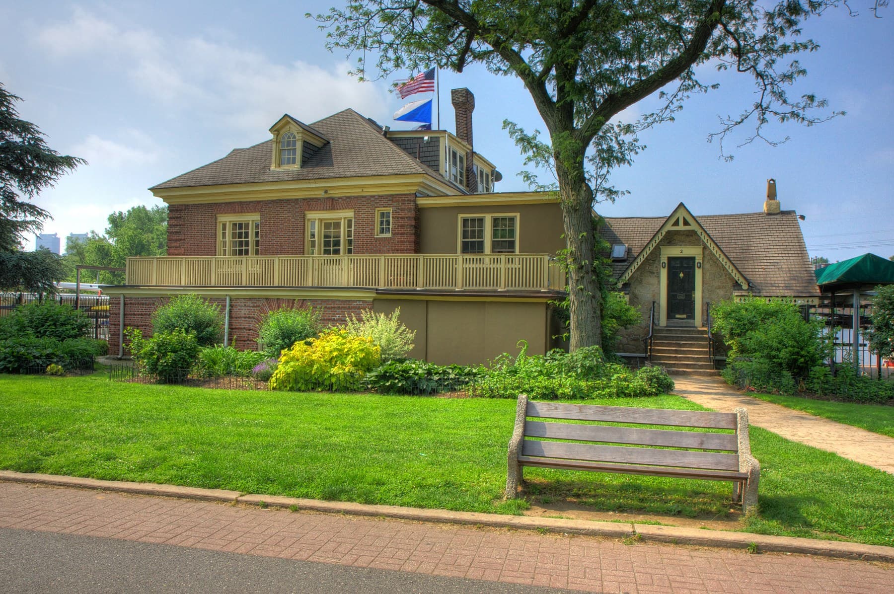 The front of the Fairmount boathouse in spring